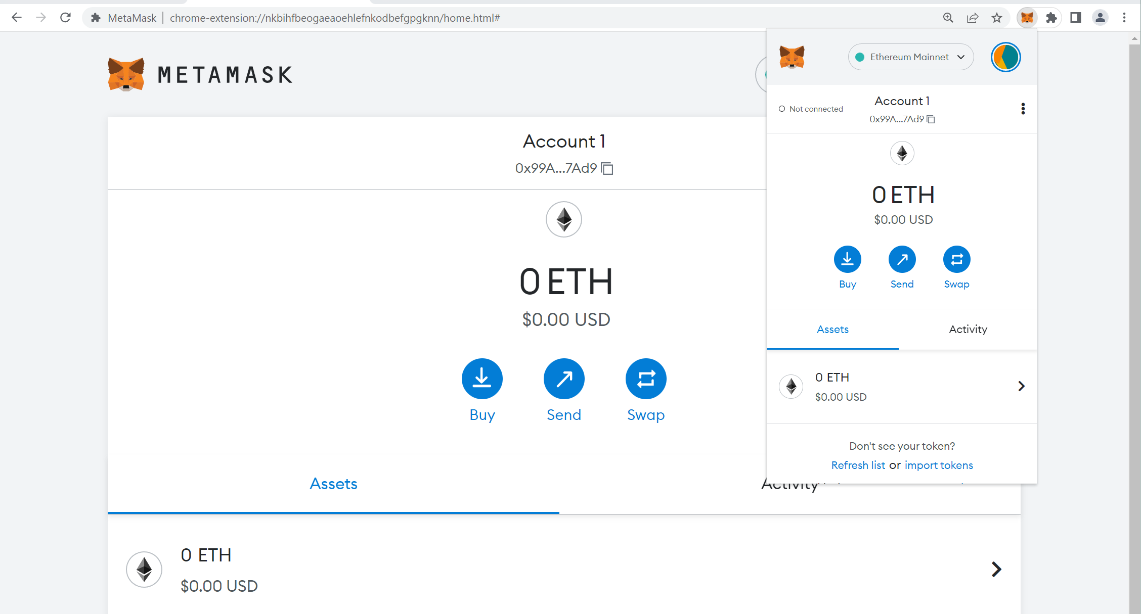 MetaMask interface