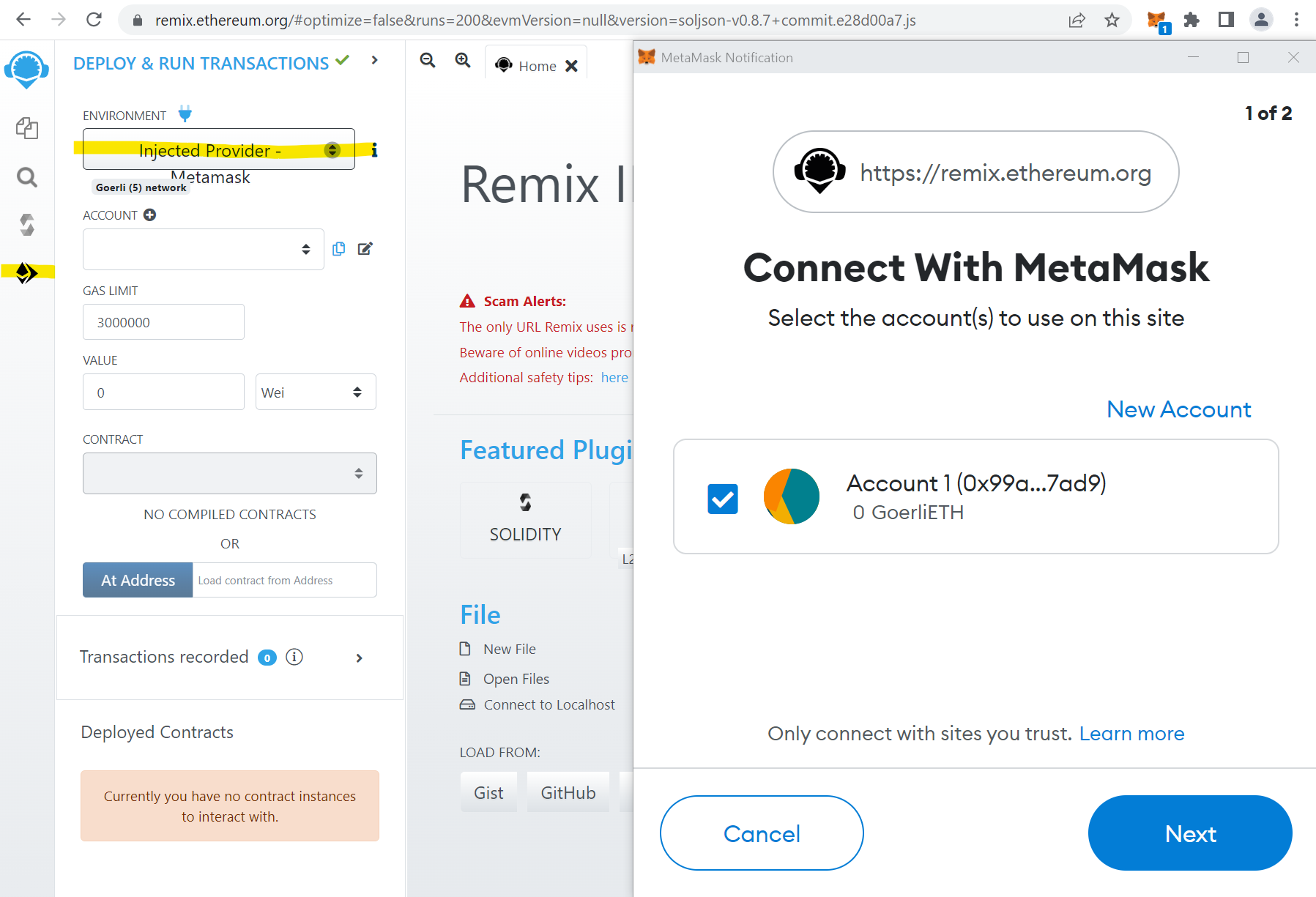 remix injected provider MetaMask