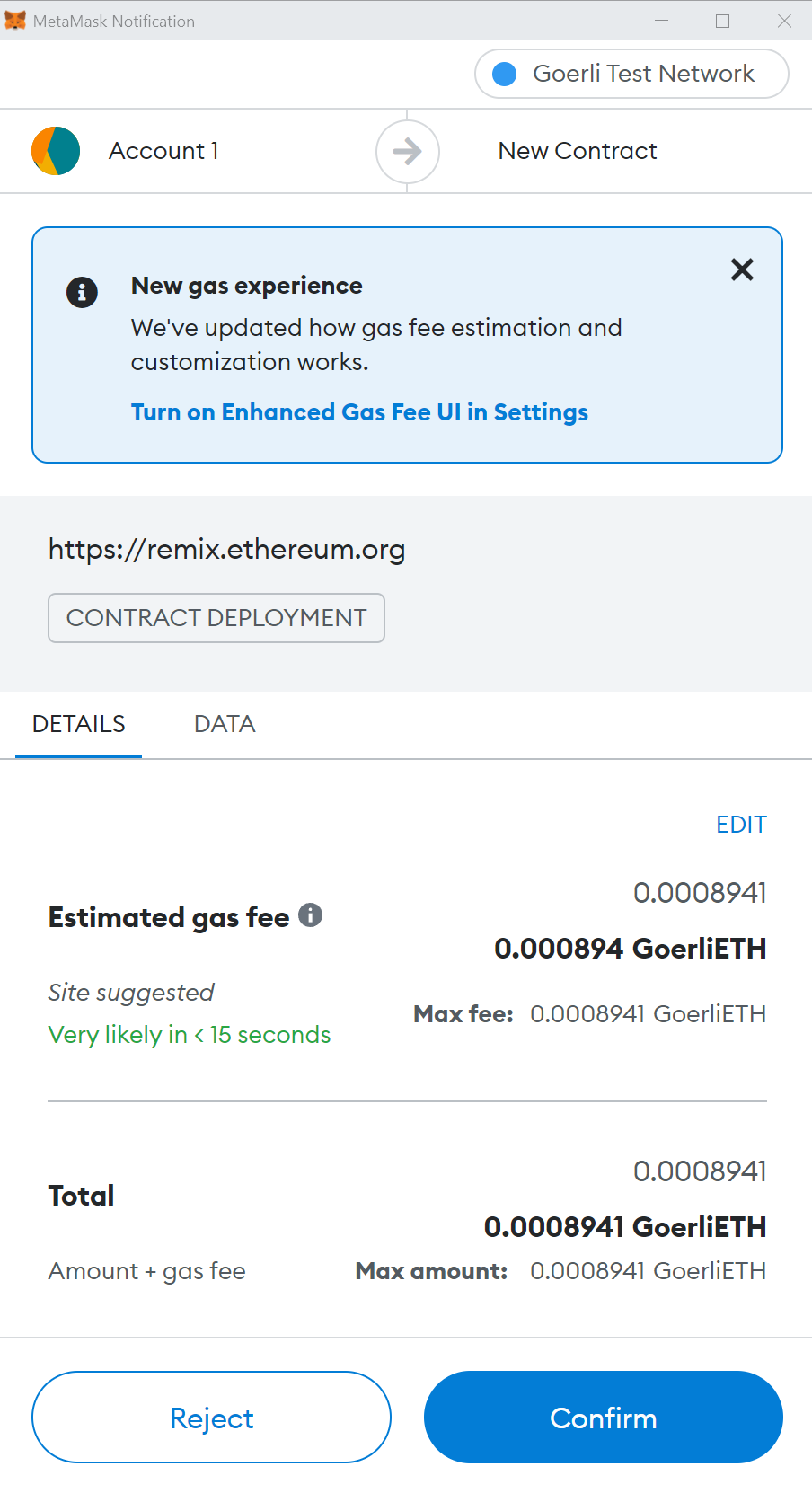 remix gas fee warning