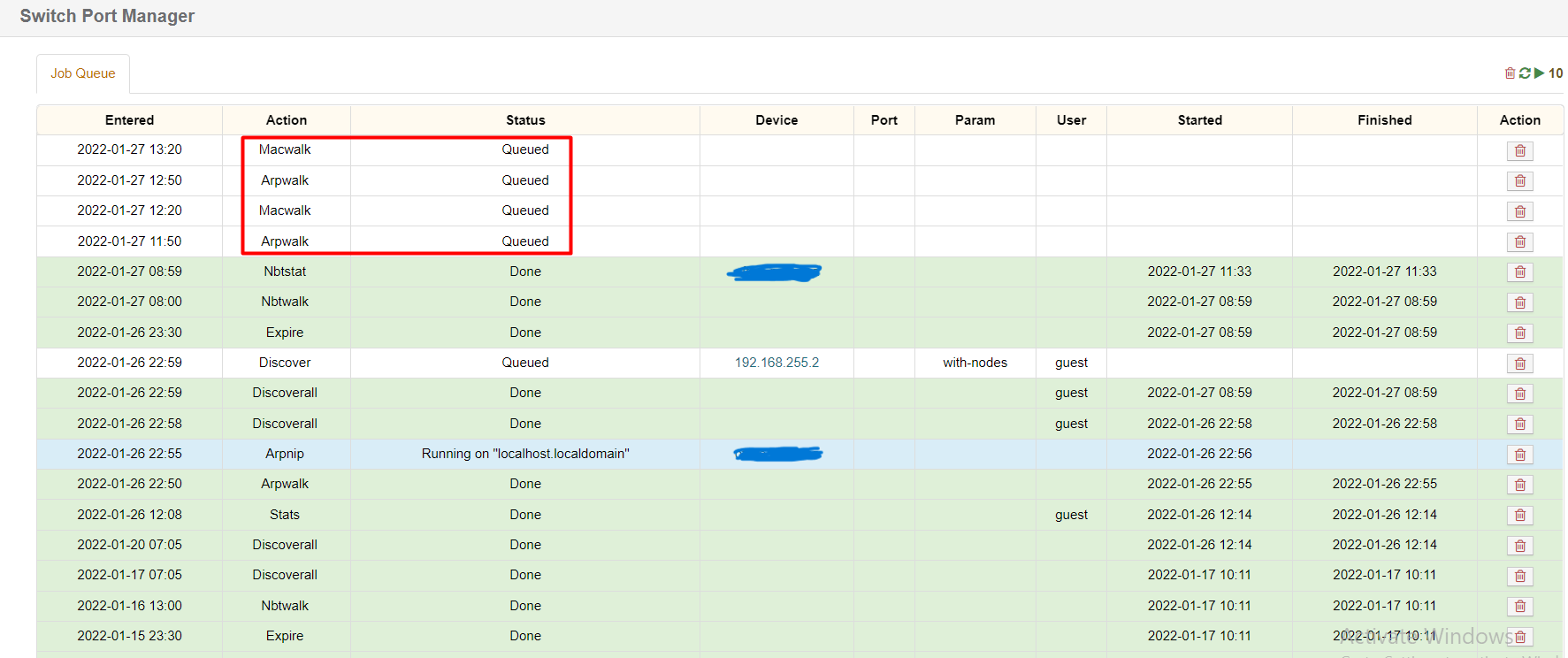 Job queue for infinite of Arpwalk and Macwalk · Issue 851 · netdisco