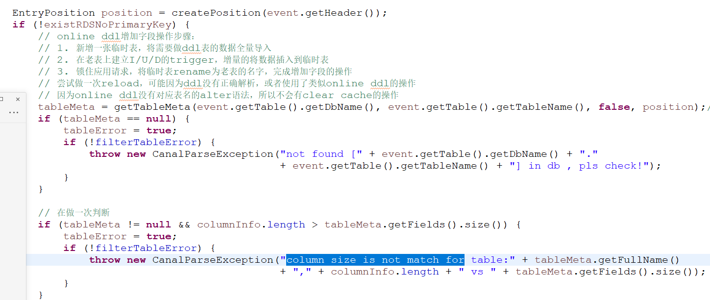求解：解析binlog抛出异常 column size is not match for table:user.test_user,30 vs ...