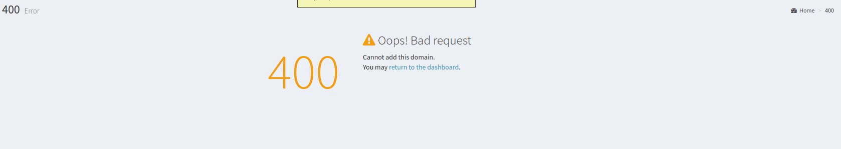 400 instead of being able to create domain on a fresh install @latest ...
