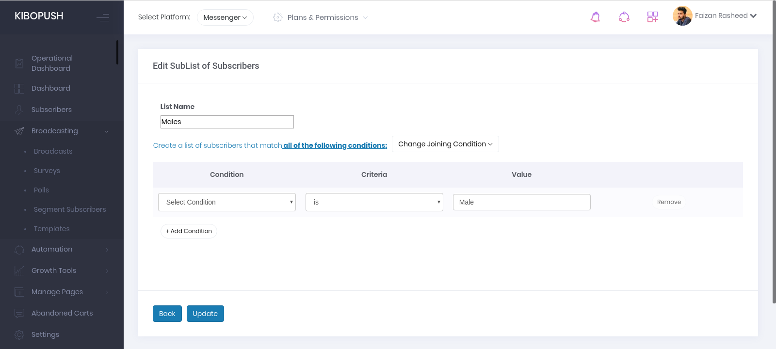 UI and frontend logic to update list · Issue #6219 · Cloudkibo/KiboPush ...