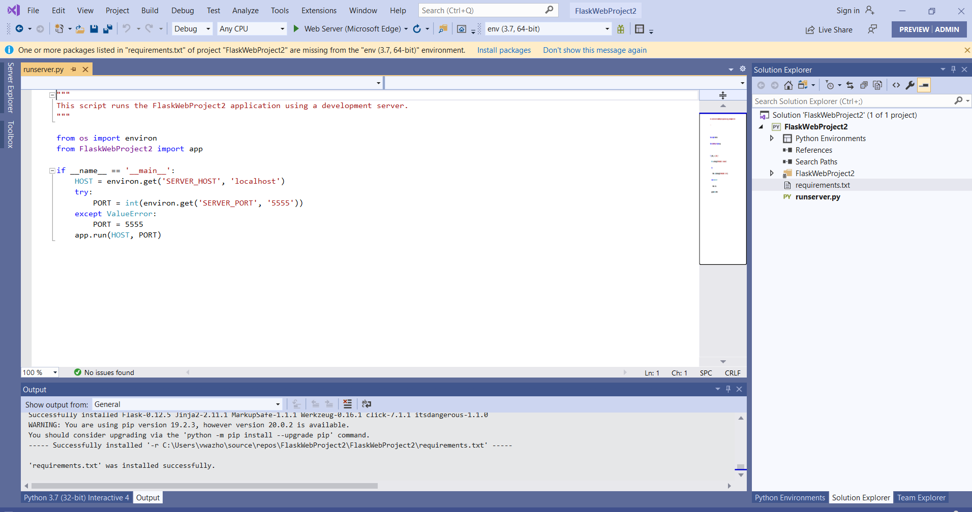 Missing package check doesn't understand flask requirements · Issue