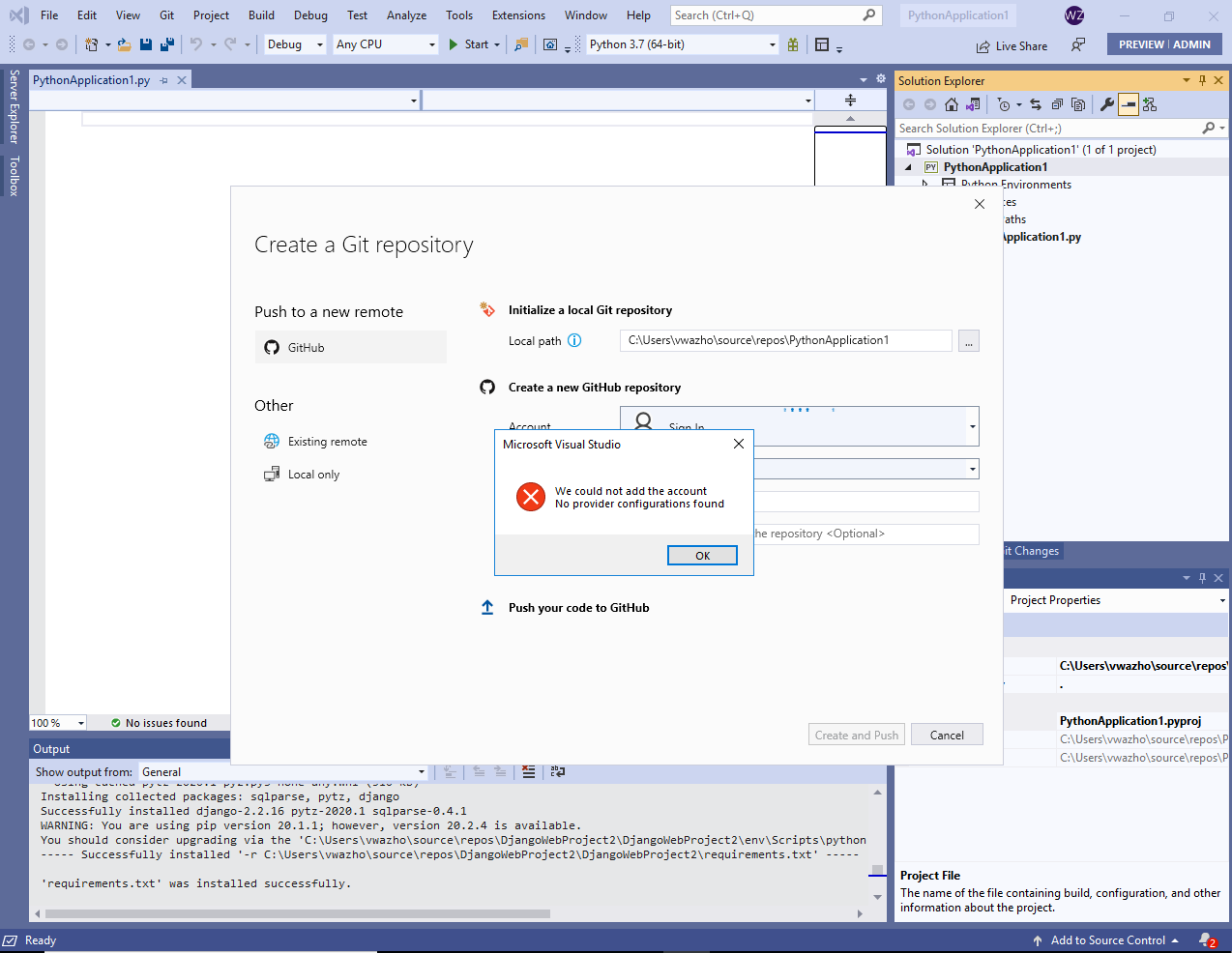 Could not add Microsoft account when create a git repository. · Issue ...