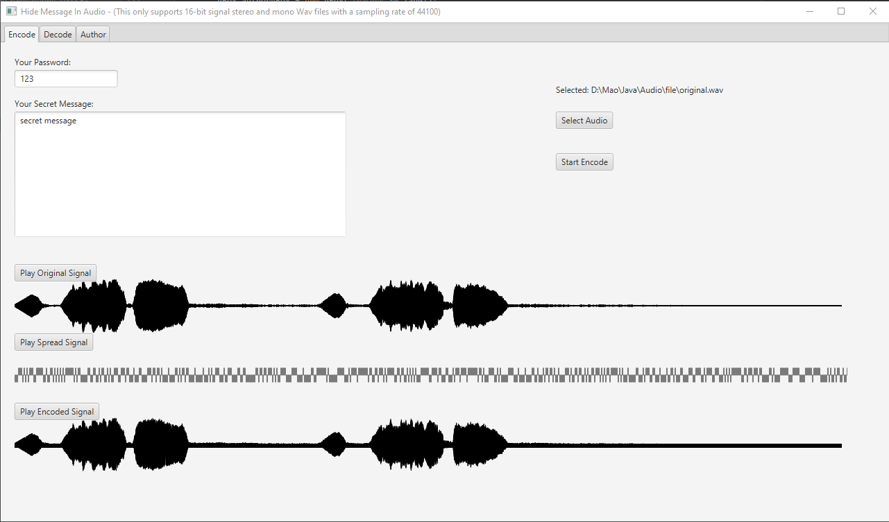 GitHub nvmao/AudioSteganographyDSSStechniqueJavaFX Audio