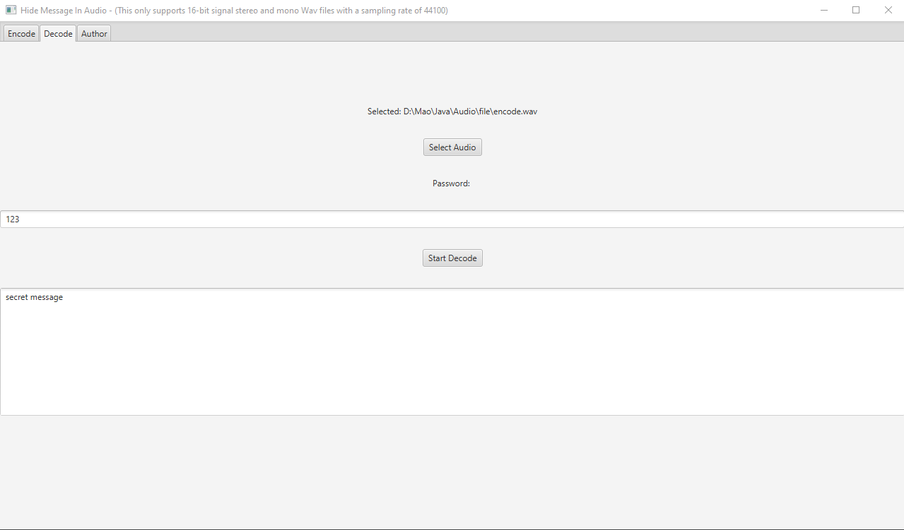 GitHub nvmao/AudioSteganographyDSSStechniqueJavaFX Audio Steganography DSSS technique