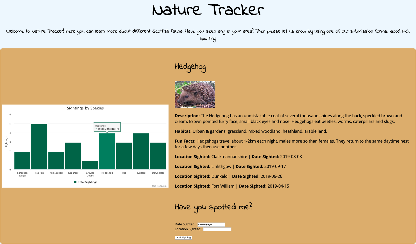 GitHub - shonamckenzie/nature-tracker: Educational web app utilising ...