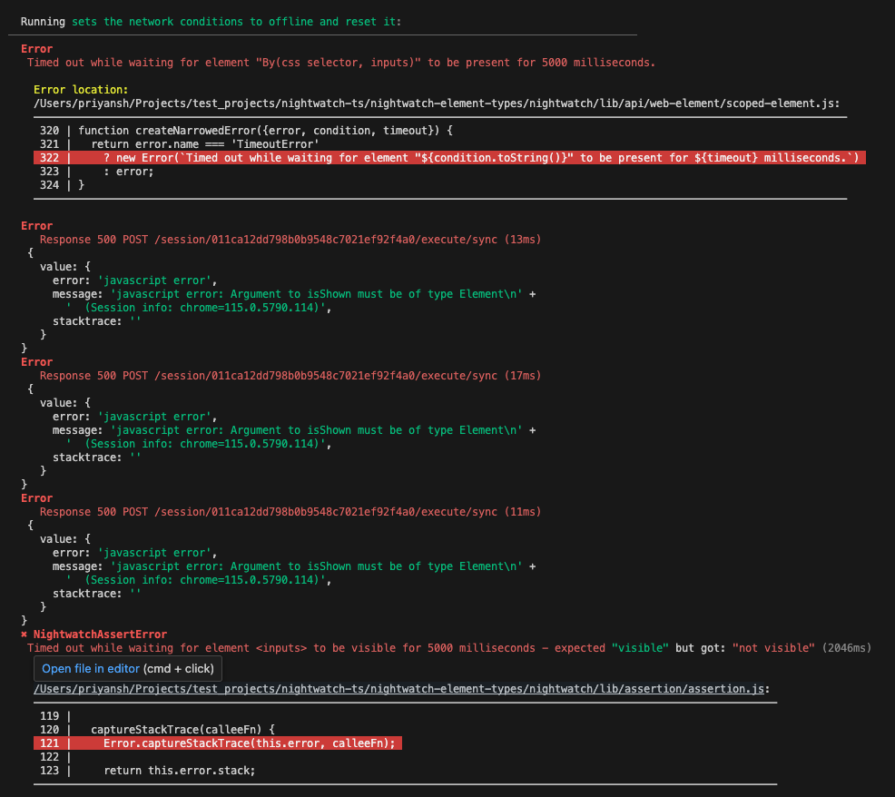 waitUntil throws error if the element on which it is used does not