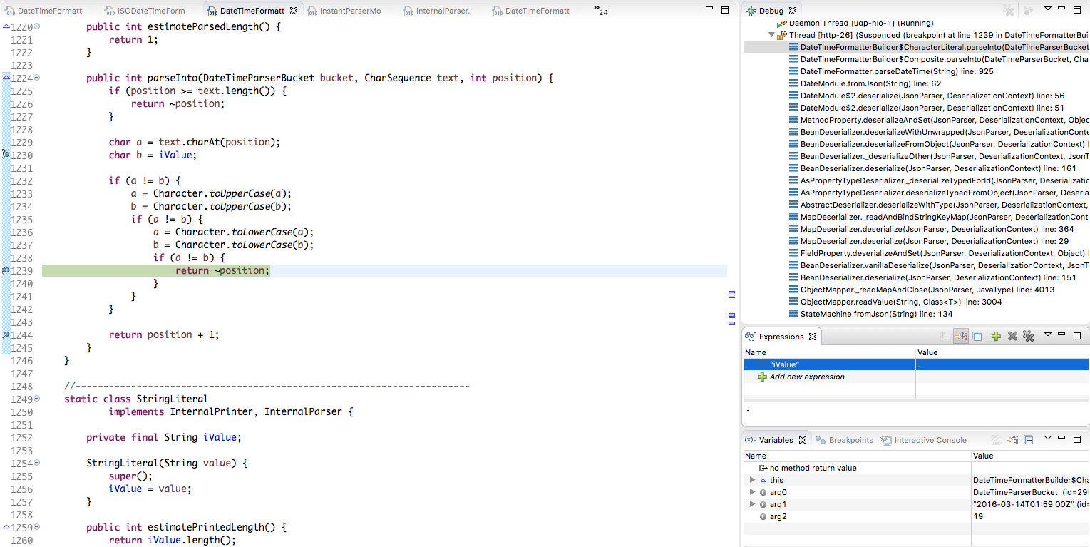 Difference between iValue and expected character at position 19