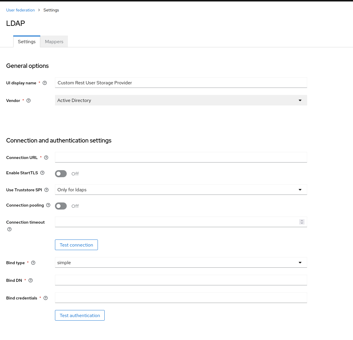 Link to custom user federation redirects to LDAP provider configuration · Issue 21259