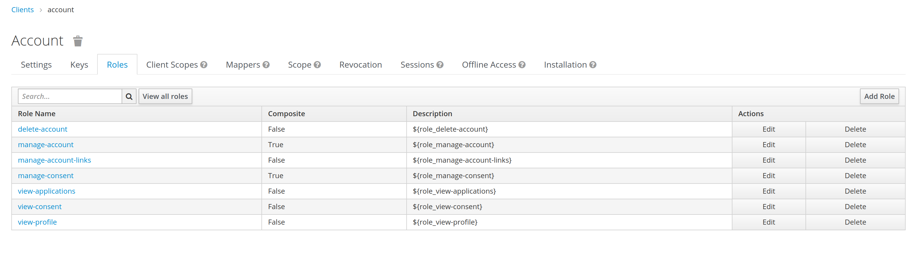 Default client scopes of standard clients do not get intialized on