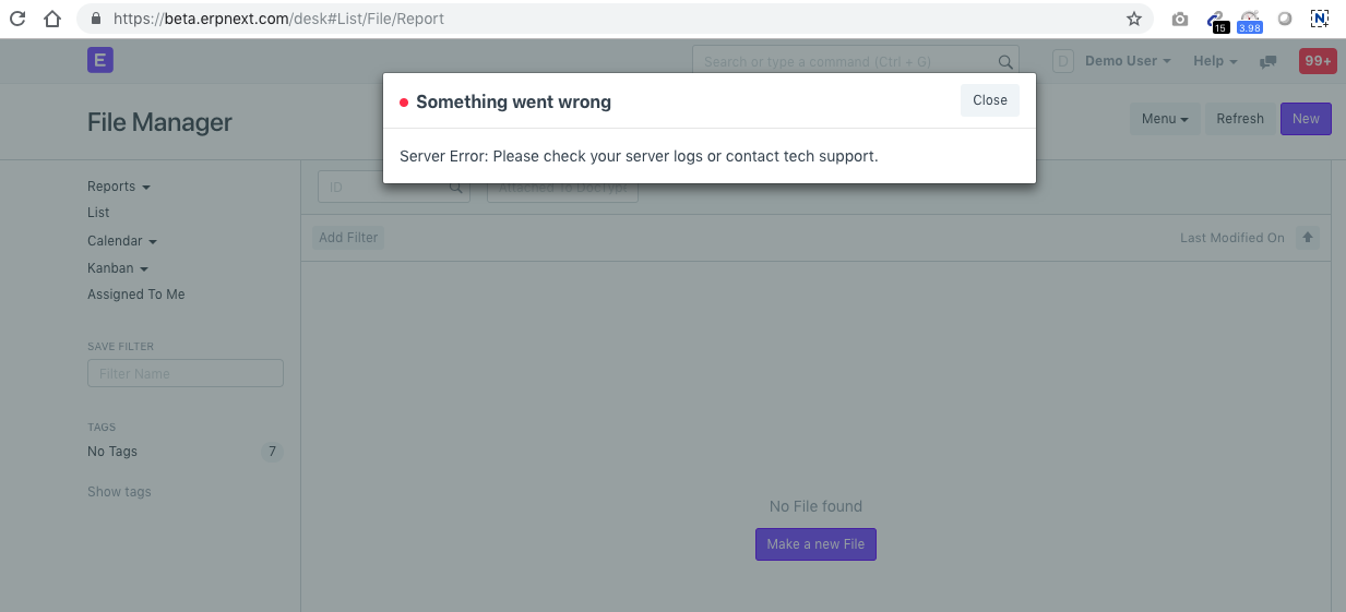 File Manager not working. Error Field folder is not selectable