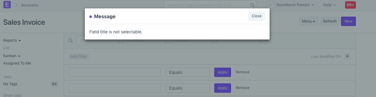 Filters added on incorrect search : Unable to remove them without Page ...