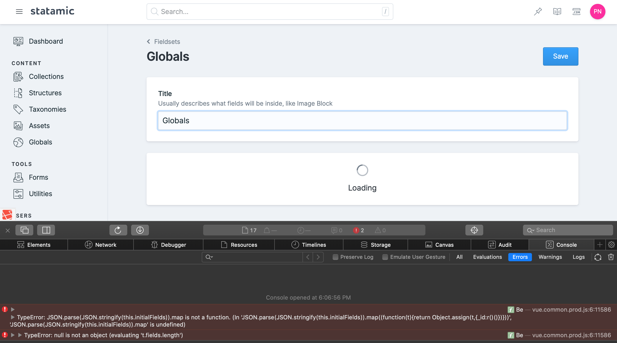 In A Fresh V3 Installation I Can T Edit A Fieldset After Creating It Issue 1410 Statamic Cms Github