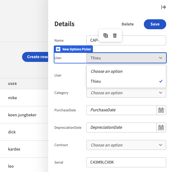 Options picker showing list of values from a text field · Budibase ...