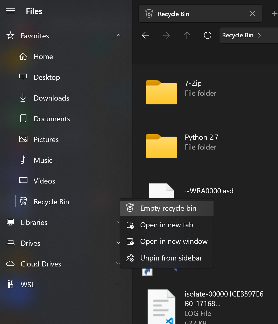 Empty Recycle Bin not working in sidebar context menu · Issue 4244