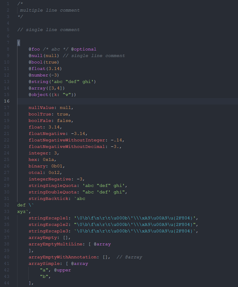 JSONA syntax in VS Code