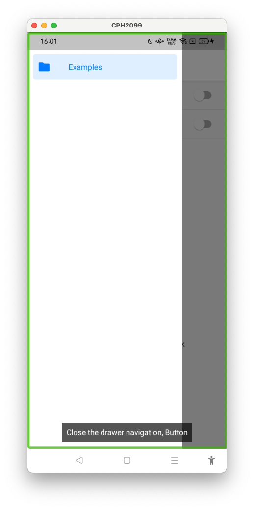 [Android] The overlay for closing the drawer navigation is not read
