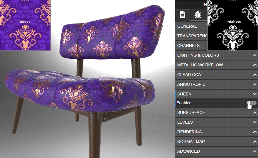 sheen-on-off_metal-map_babylon-js-sandbox