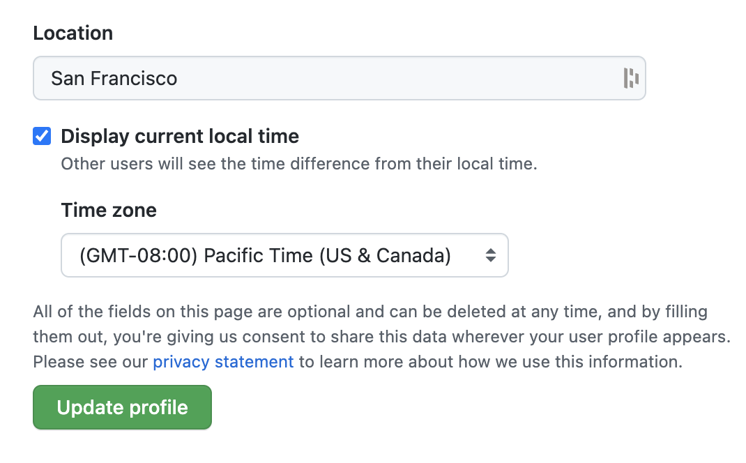 local timezone display on profile