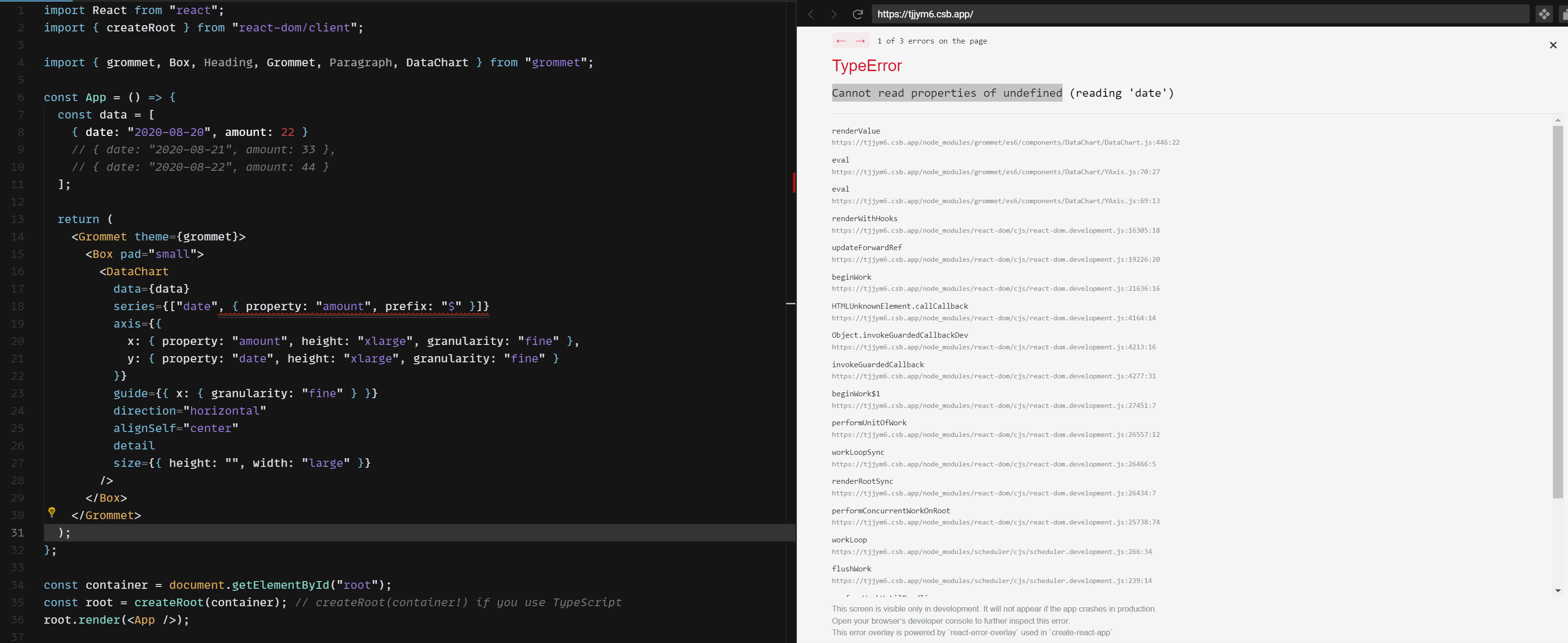 undefined error of DataChart horizontal bar when the input length is 1 · Issue 6991 · grommet