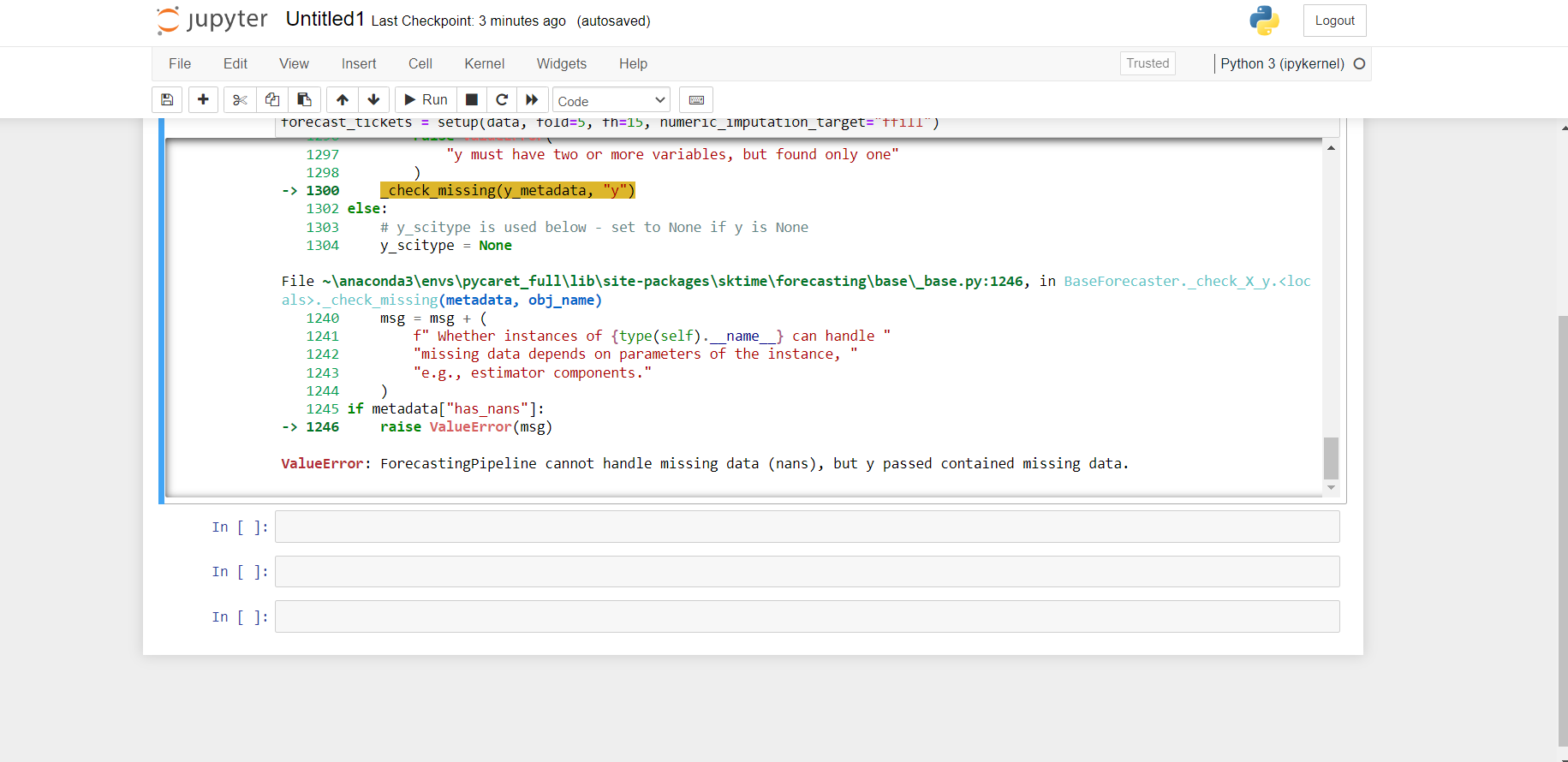 time series numeric_imputation_target="ffill" is not working. and plot ...