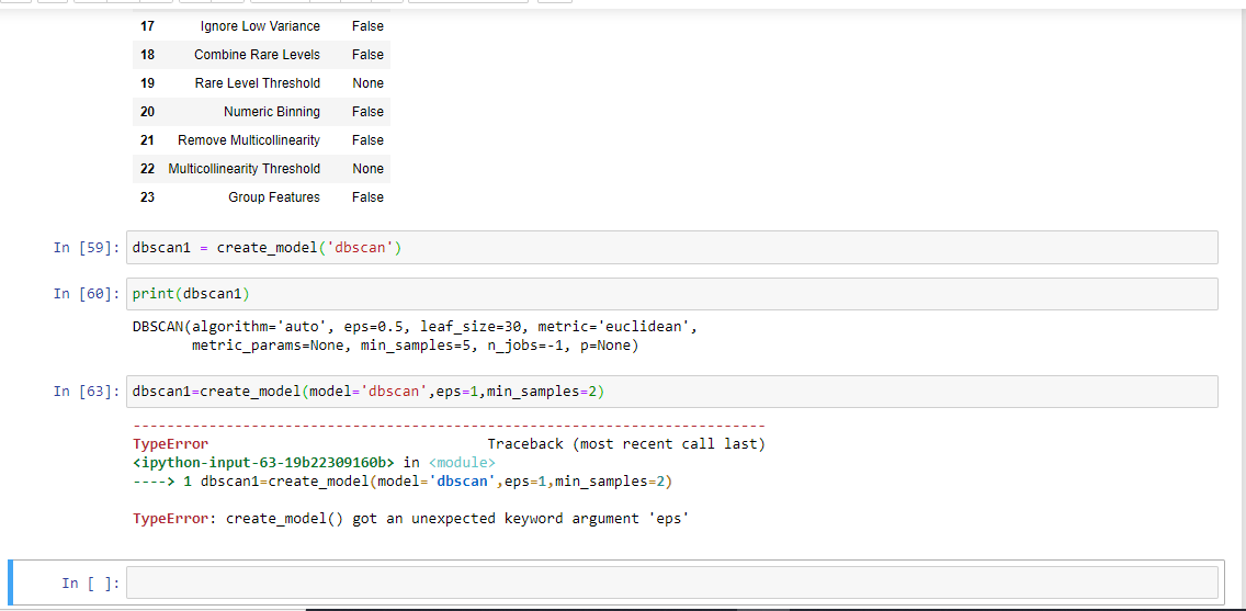 can't able to control default parameters in DBSCAN clustering · Issue ...