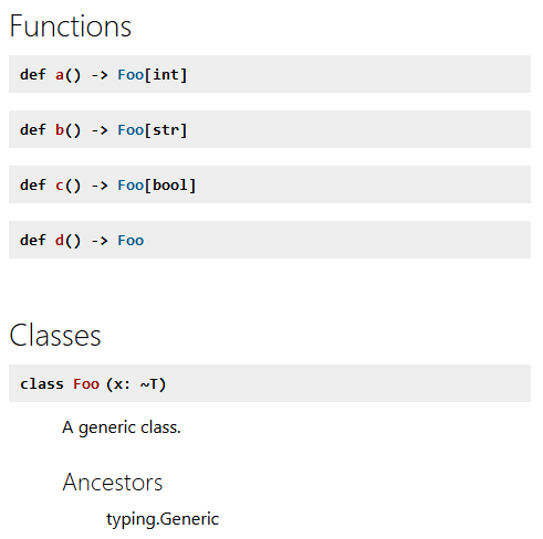 TypeVars of generic classes not shown, duplicate ancestors/subclasses ...