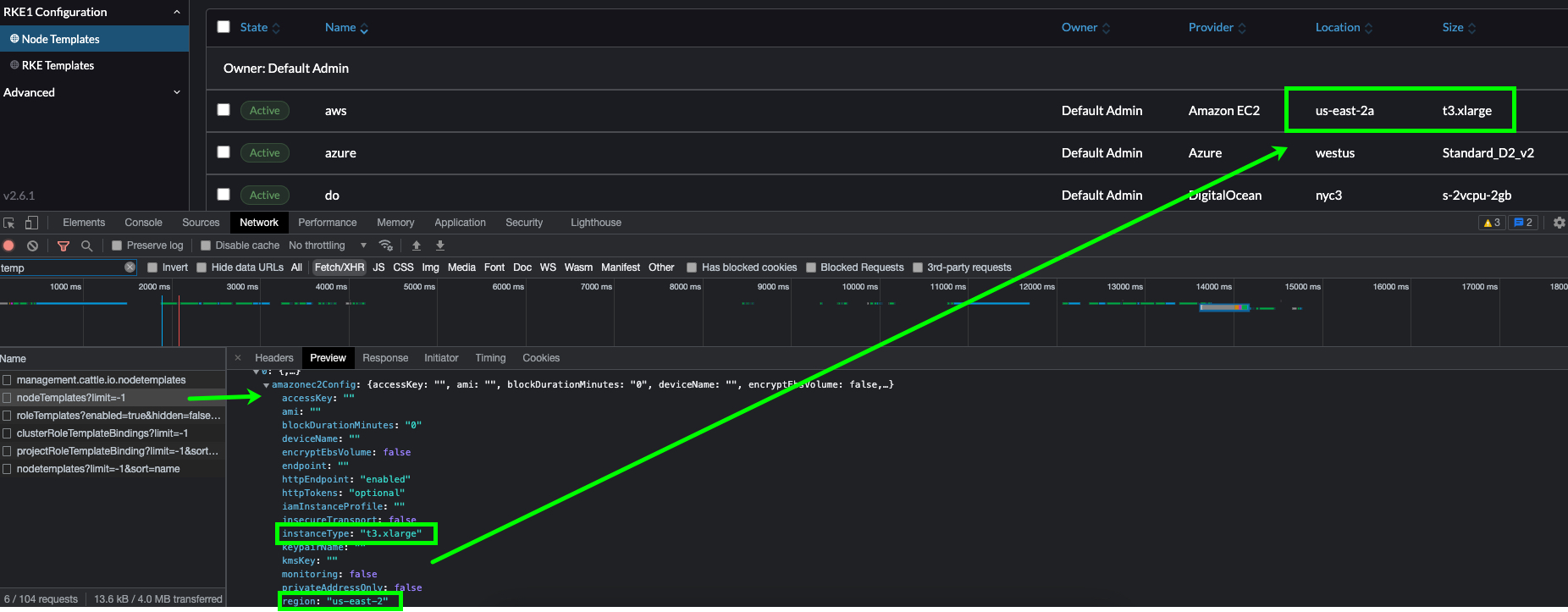 Sample Rancher Api View Node Templates | Location and Size info is not present on UI (API call ...