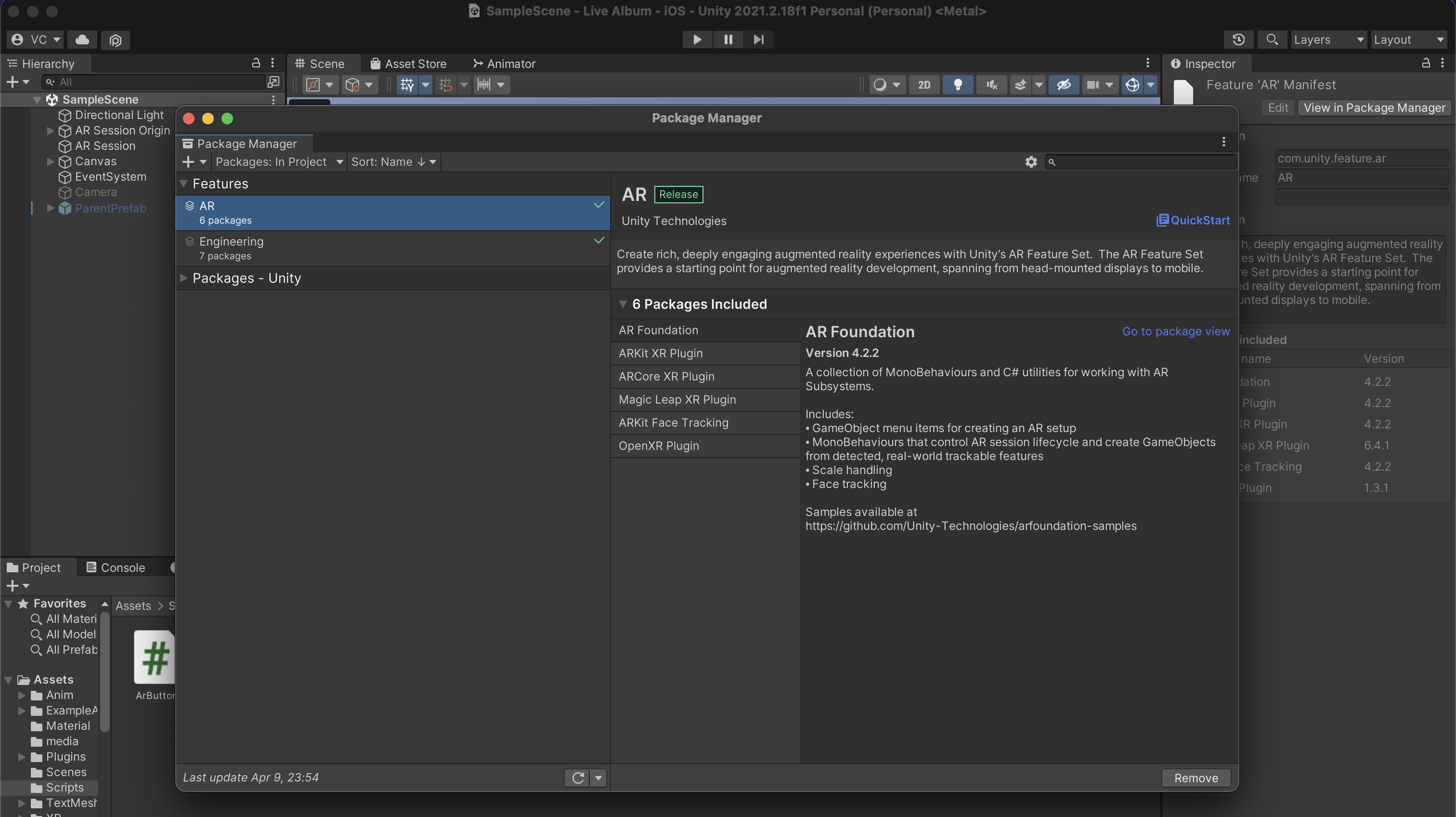 install AR Foundation
