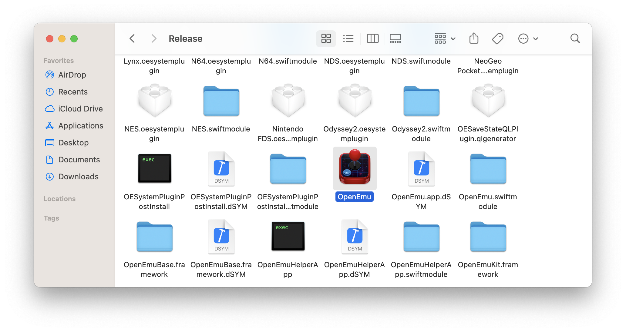 OpenEmu.app Inside the 'Release' Folder