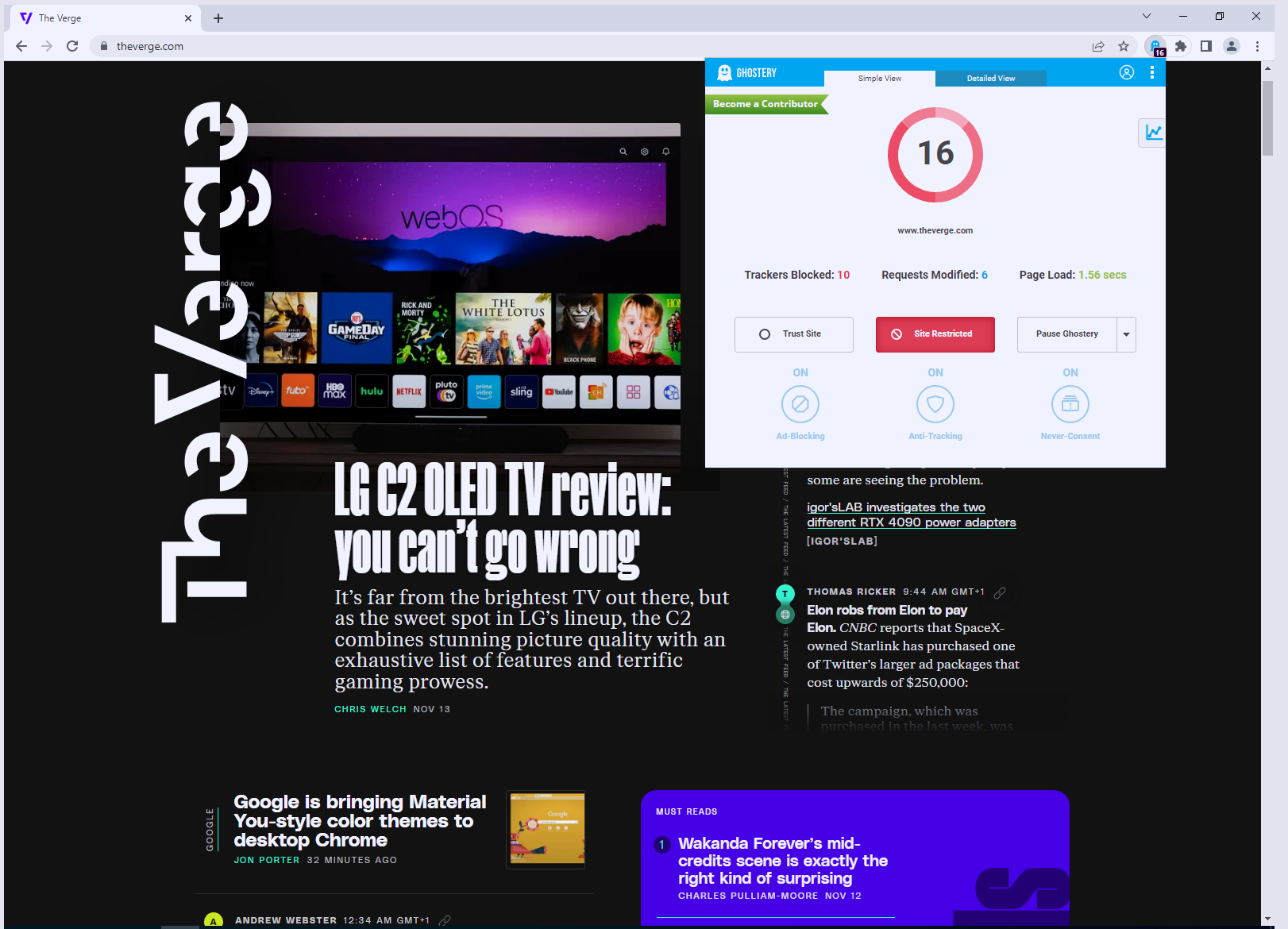 "Restrict site" does not block with Adblocking disabled · Issue 932