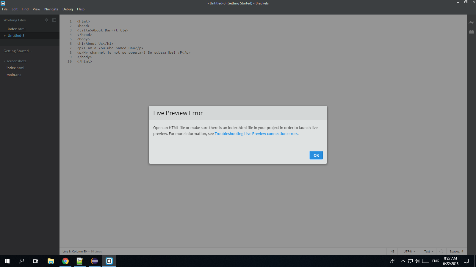 Error Renaming File Live Preview Error in Brackets · Issue 14444