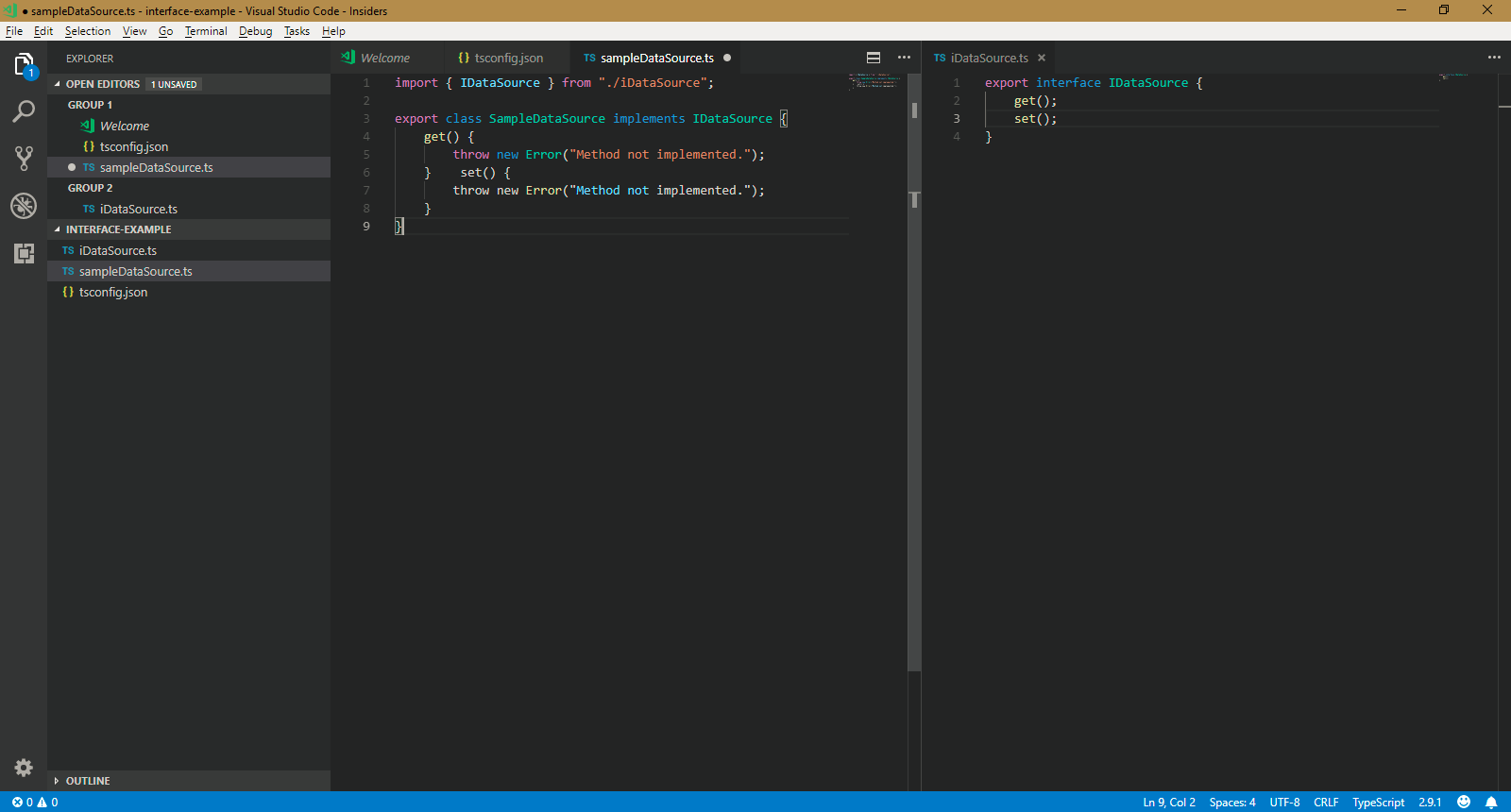 Implementing an interface via quick actions fails in VSCode 1.24 ...
