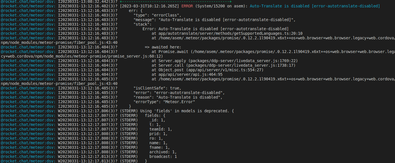 GUI crashes in dev mode for inactivity in the Rocket.Chat app tab