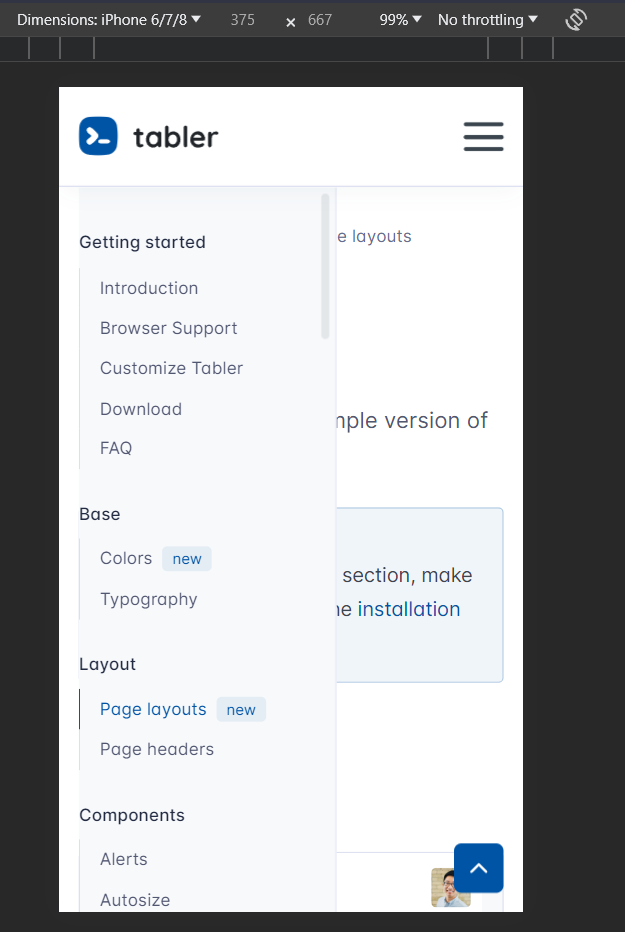 Sidebar issue in mobile responsive on page layouts page · Issue 1722
