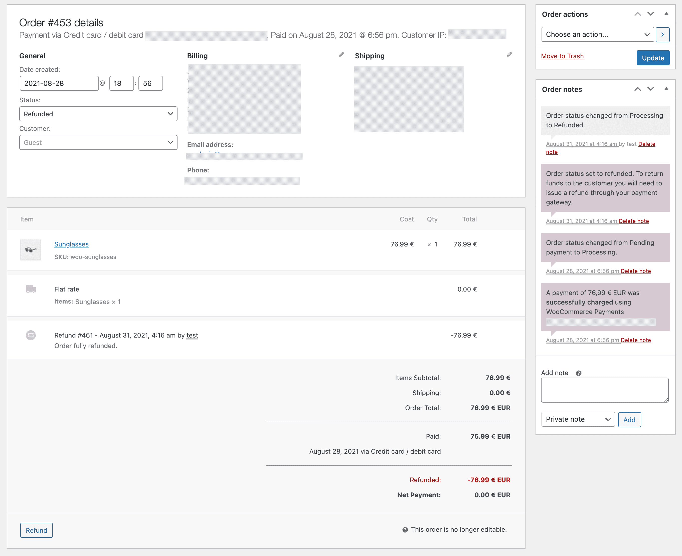Manual refund is created when changing the order status to 