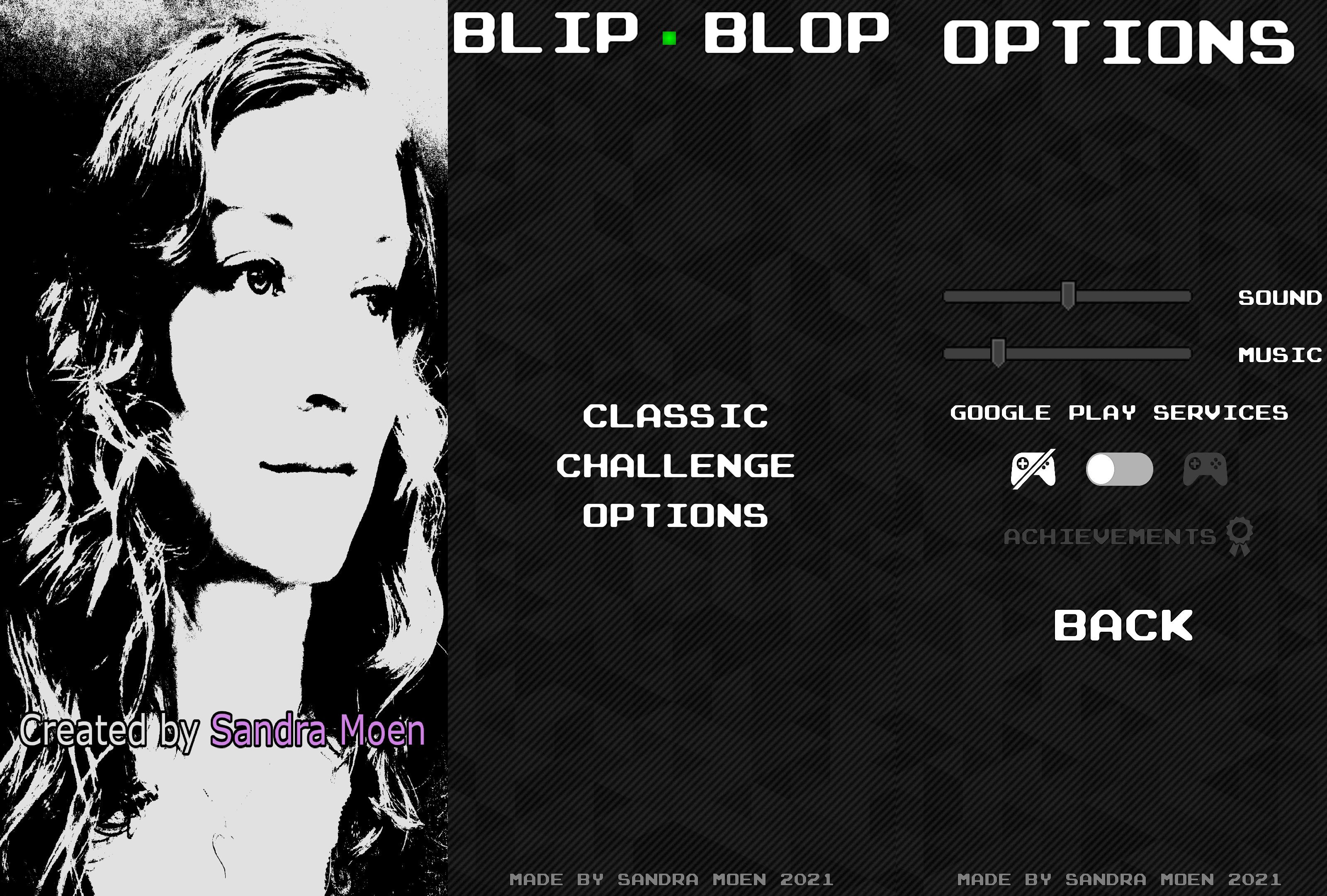 images of splash, menu, and options