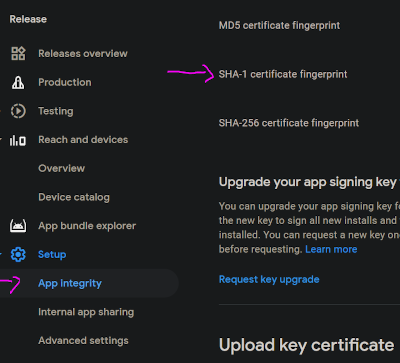 where to find the new SHA-1 key