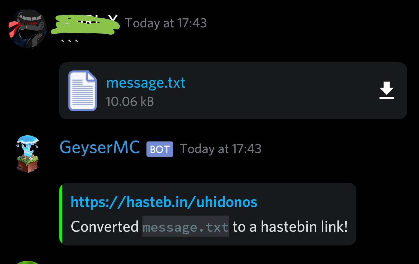 Convert log files into a pastebin post on the discord. · Issue 384 · Minehut/Meta · GitHub