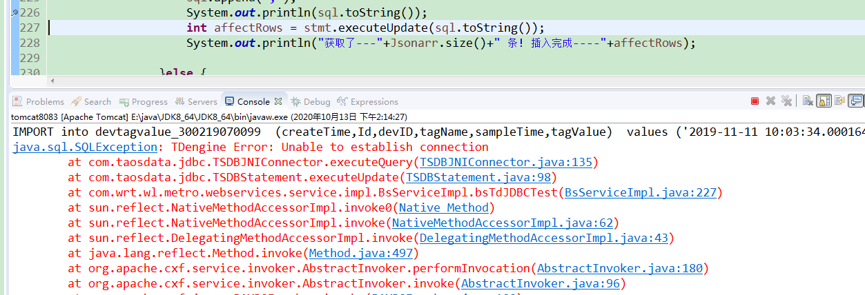 'Unable to establish connection' when inserting data · Issue #3808 ...