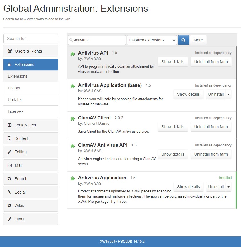 Antivirus configuration remains in administration Other after the app