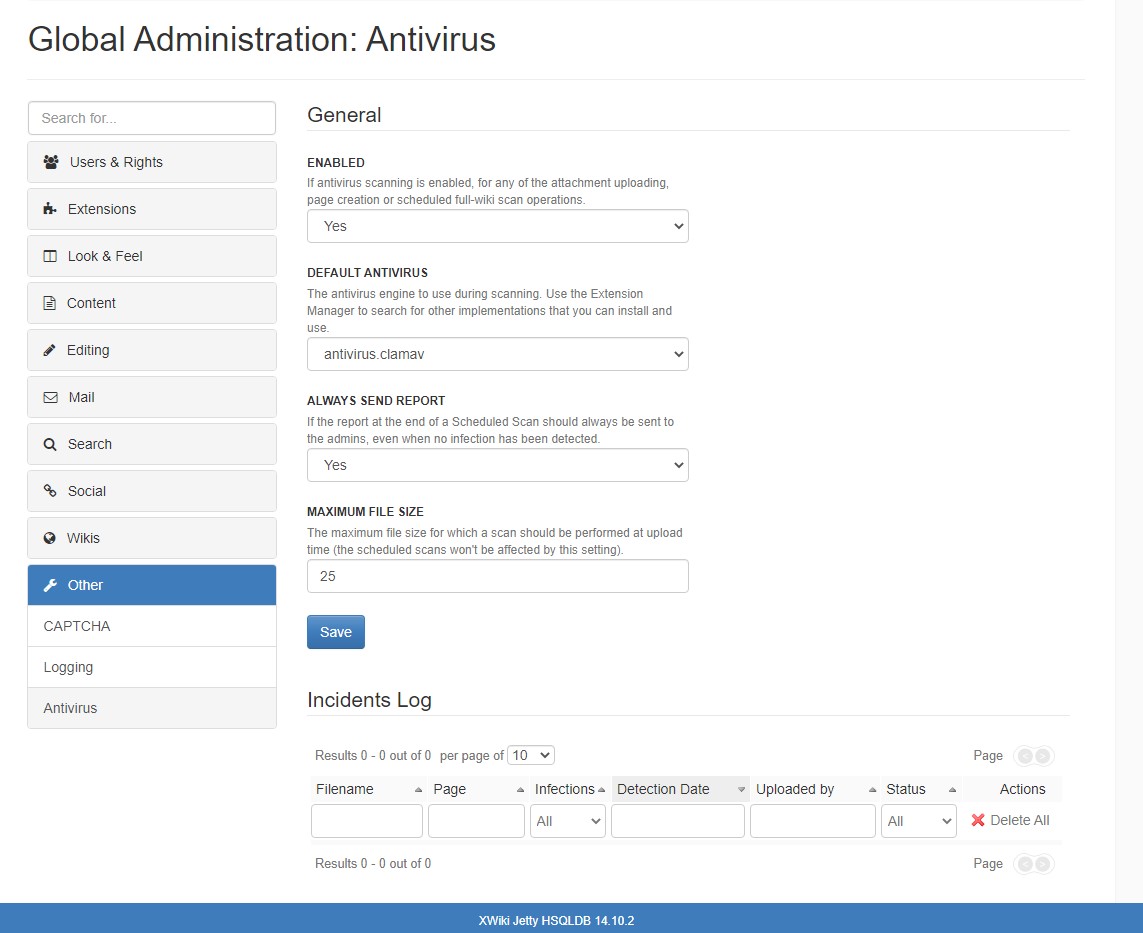Antivirus configuration remains in administration Other after the app