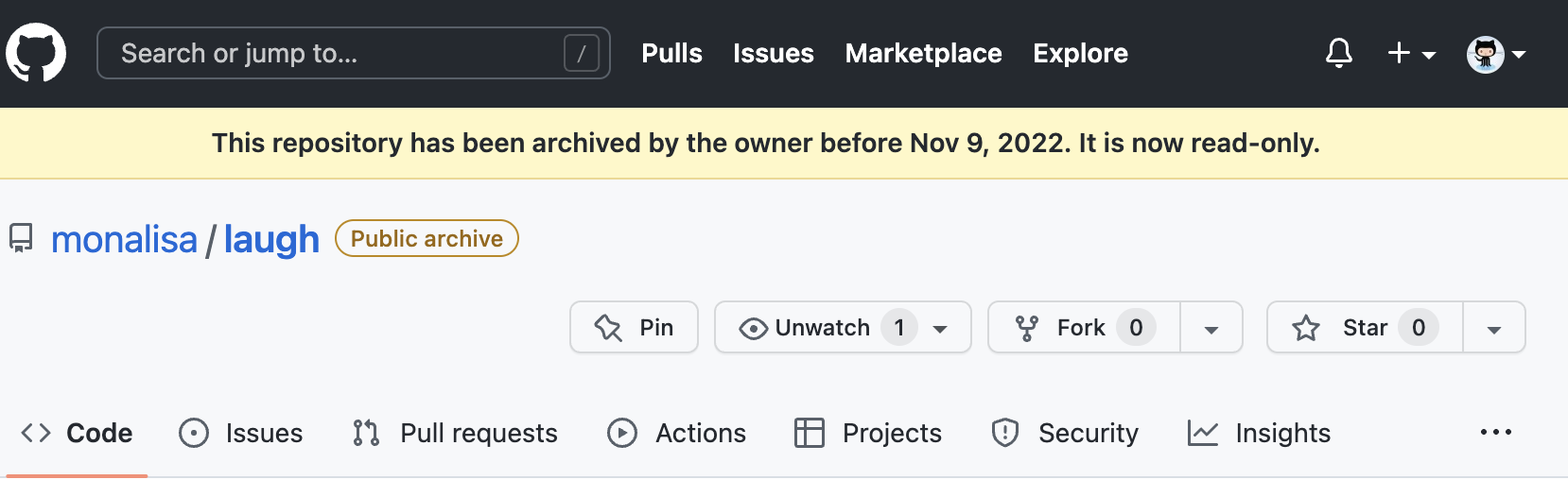 Repository banner showing the generic message that it was archived prior to November 9th, 2022