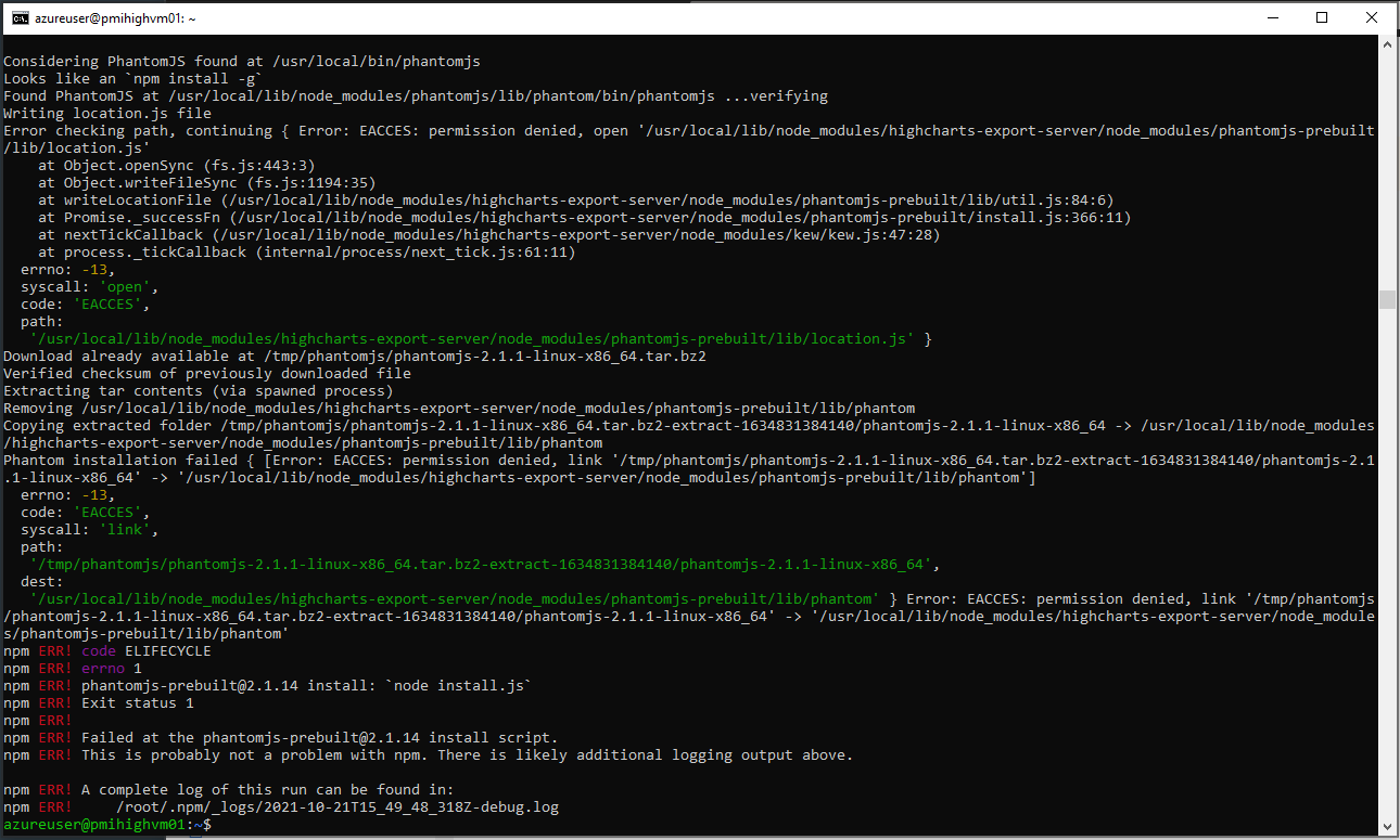 Error with PhantomJS when installing Highcharts export server on Azure ...