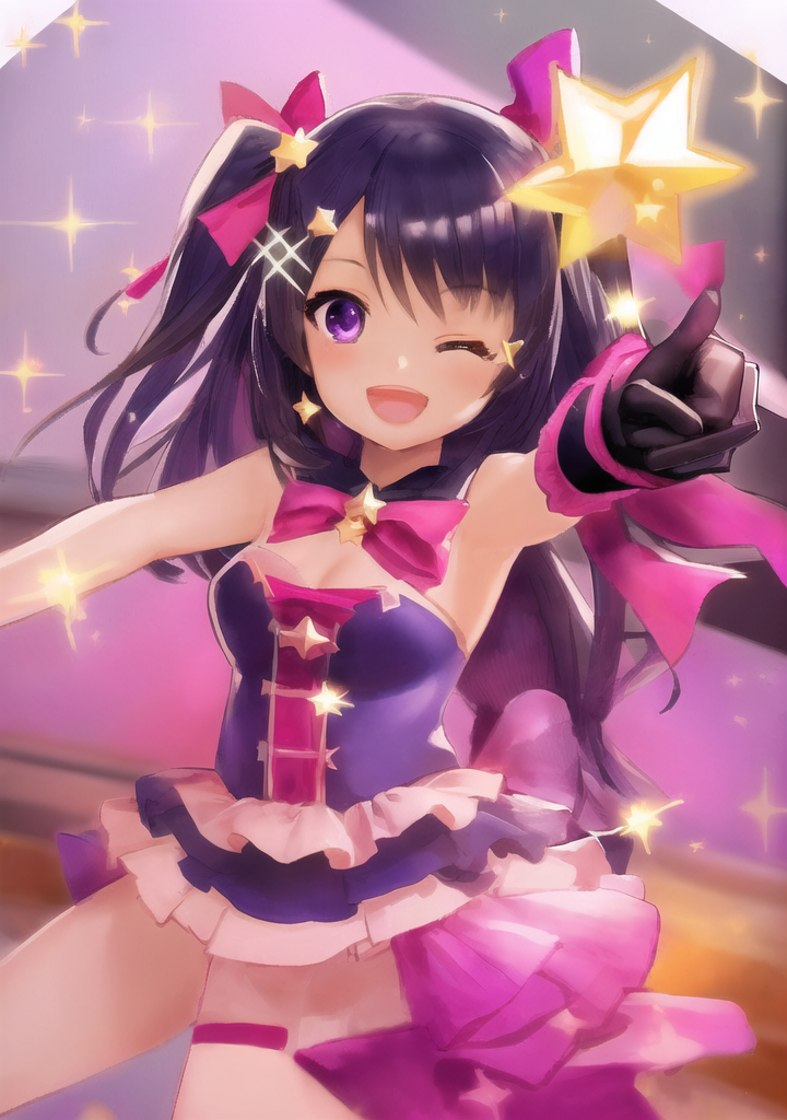 20230412-095009-632469-1604154106-star _ symbol_ 1girl long hair star hair ornament gloves pointing solo open mouth microphone one eye closed sparkle pointing