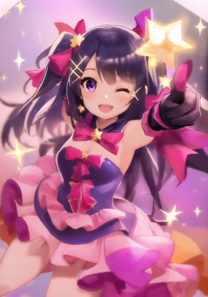 20230412-095047-656417-1604154106-star _ symbol_ 1girl long hair star hair ornament gloves pointing solo open mouth microphone one eye closed sparkle pointing