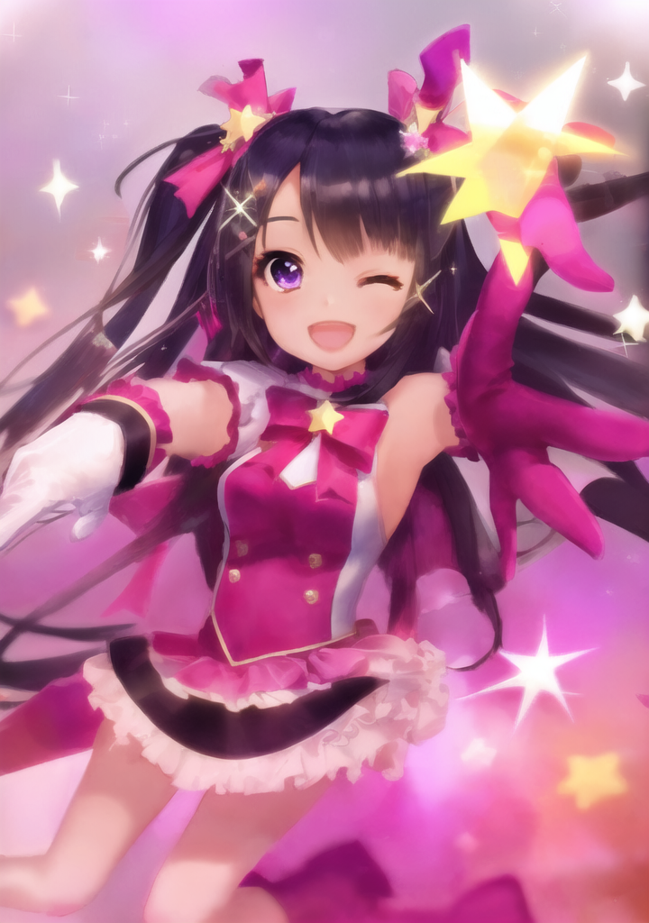 20230412-095301-407507-1604154106-star _ symbol_ 1girl long hair star hair ornament gloves pointing solo open mouth microphone one eye closed sparkle pointing