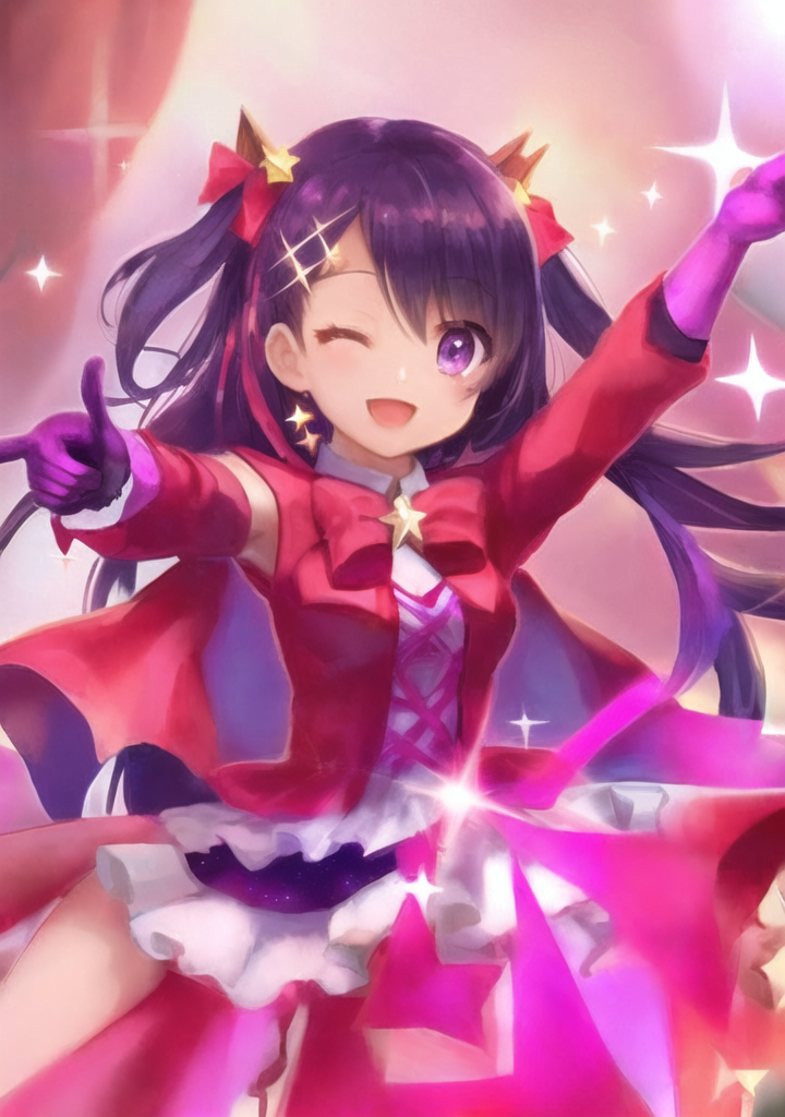 20230412-103902-887557-1-star _ symbol_ 1girl long hair star hair ornament gloves pointing solo open mouth microphone one eye closed sparkle pointing